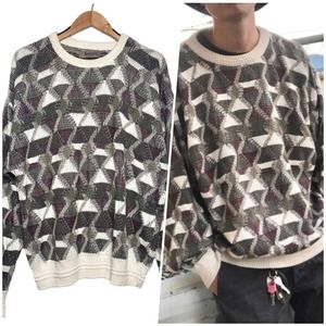 Jantzen | Men | Vintage 80s Geometric Knit Crew Neck Sweater | Large